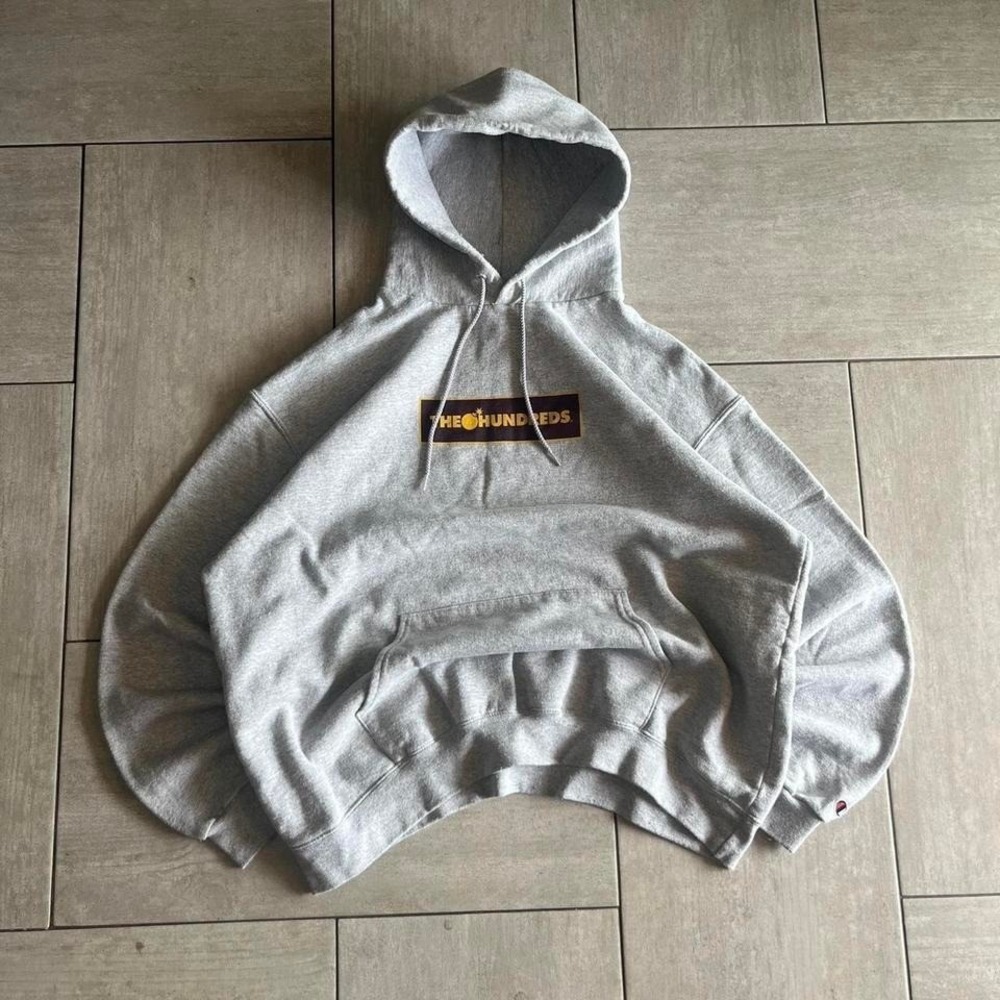 The Hundreds Champion Box Logo Hoodie Heather Gray Streetwear Sweatshirt HO083
